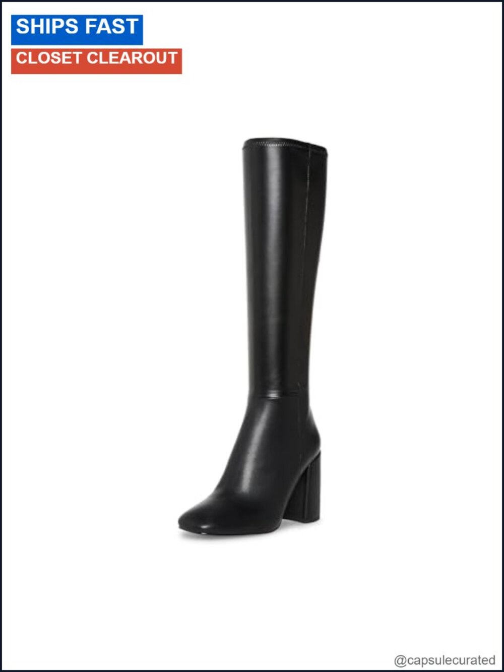 Women's Knee High Equestrian Boots Block Heel Leather Zip